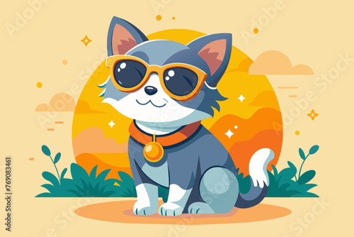A playful and adorable vector illustration of a cat wearing oversized sunglasses and a cool t-shirt
