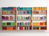 bookshelf mockup, rows of books line the shelves in a library, creating a haven for book lovers. The pristine white backdrop accentuates the colorful spines of the books, 