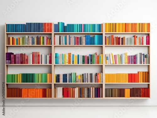 bookshelf mockup, rows of books line the shelves in a library, creating a haven for book lovers. The pristine white backdrop accentuates the colorful spines of the books, 