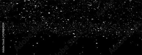 Snow, stars, twinkling lights, rain drops on black background. Abstract vector noise. Small particles of debris and dust. Distressed uneven grunge texture overlay.