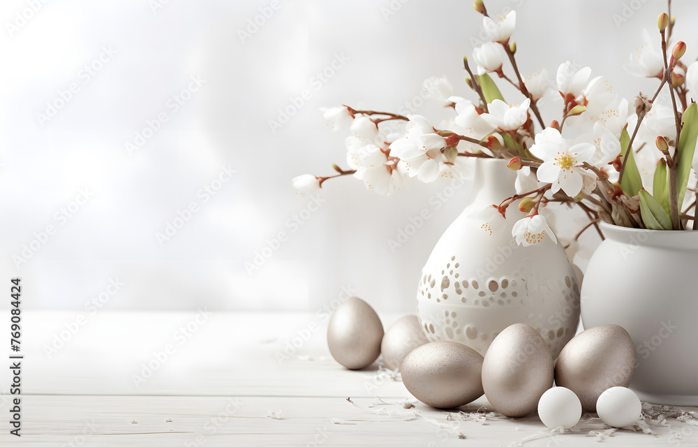 Easter holiday colorful eggs on white wooden table for greeting Easter holiday colorful eggs on white wooden table for greeting