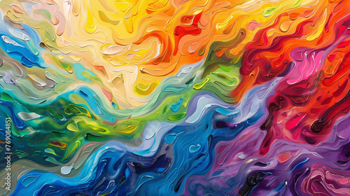 Layers of vibrant colors blending and swirling together, creating a mesmerizing tapestry of hues on the canvas.