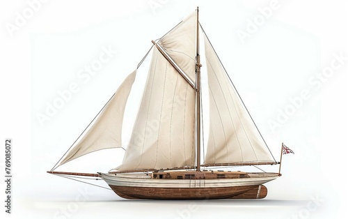 Sailboat with Sails Catching Wind Isolated on White Background.