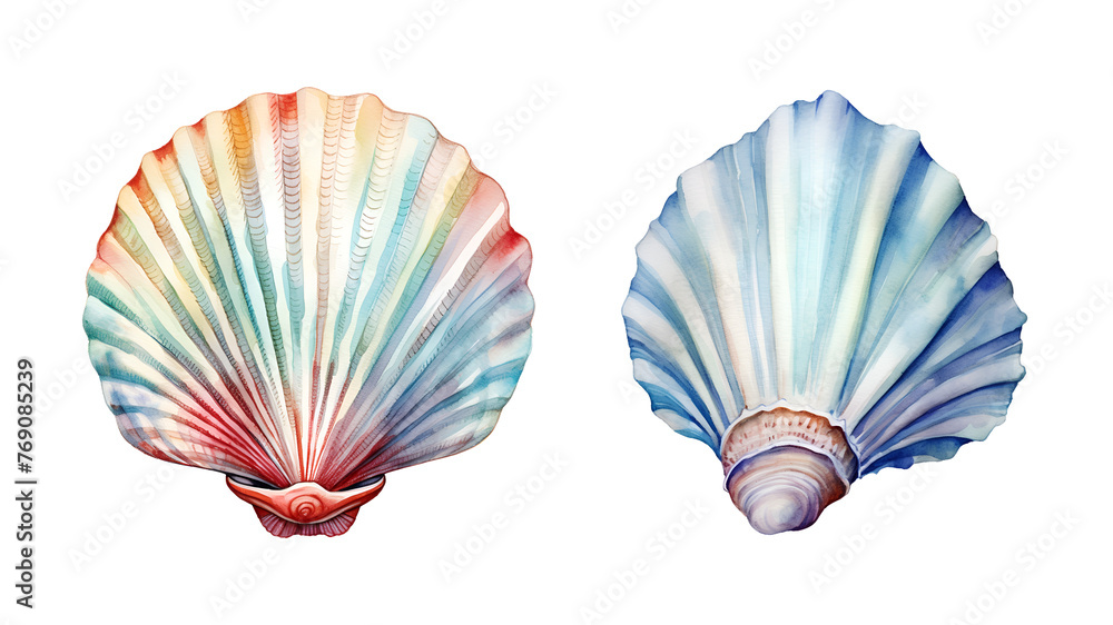 Fototapeta premium Sea shell, watercolor clipart illustration with isolated background.