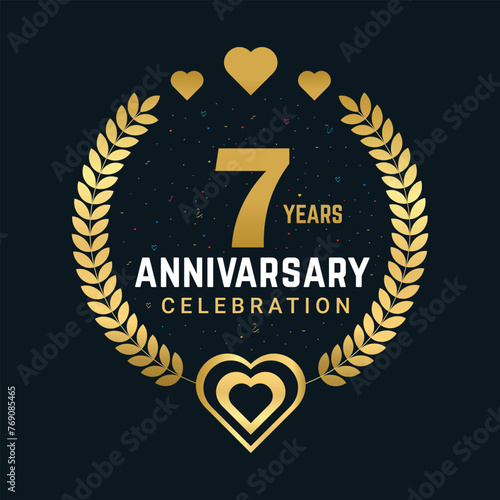 7 Years Anniversary celebration vector design, golden color number and element 7 years  Anniversary design.