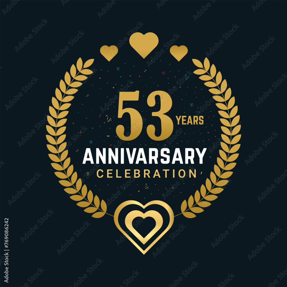 Fototapeta premium 53 Years anniversary celebration vector design, celebrating luxurious golden color numbers and elements 53 years anniversary design.