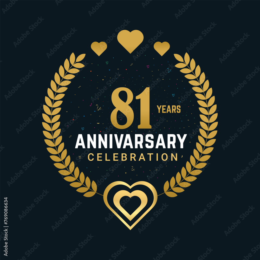 81 Year Anniversary celebrating golden color and numbers 81 Anniversary celebration vector design. 81 Year Anniversary celebrating golden color and numbers 81 Anniversary celebration vector design.