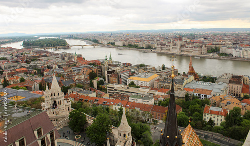 Photography Panoramic view of the city and river in a spring day