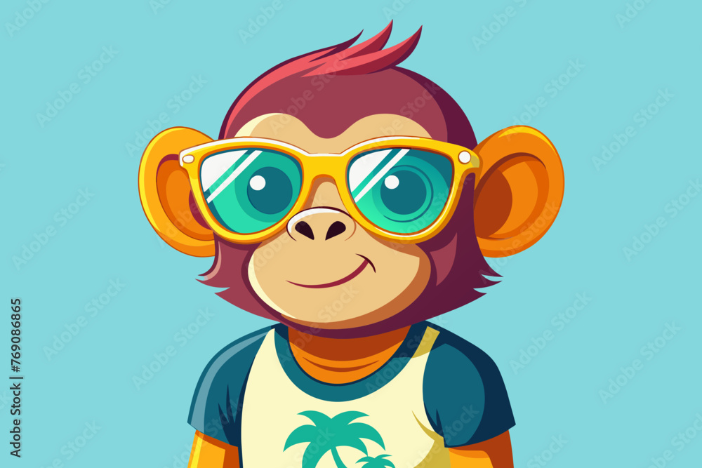 A playful and adorable vector illustration of a monkey wearing oversized sunglasses and a cool t-shirt A playful and adorable vector illustration of a monkey wearing oversized sunglasses and a cool t-shirt