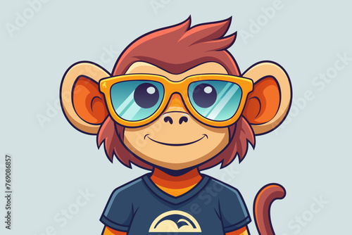 A playful and adorable vector illustration of a monkey wearing oversized sunglasses and a cool t-shirt