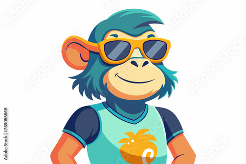 A playful and adorable vector illustration of a monkey wearing oversized sunglasses and a cool t-shirt