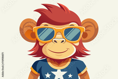 A playful and adorable vector illustration of a monkey wearing oversized sunglasses and a cool t-shirt