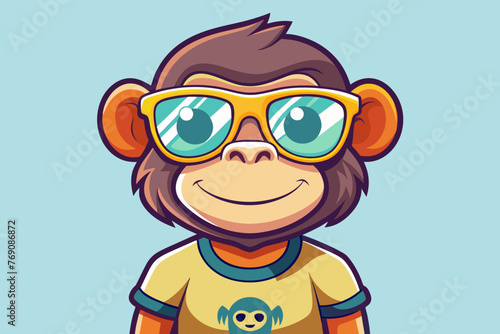 A playful and adorable vector illustration of a monkey wearing oversized sunglasses and a cool t-shirt