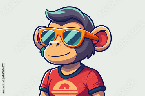 A playful and adorable vector illustration of a monkey wearing oversized sunglasses and a cool t-shirt