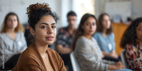 HR manager and employer listening to female Latino job applicants in a meeting at an employment agency. Concept Job Interview, Diversity in Hiring, Inclusion in Workplace, Recruitment Process photo