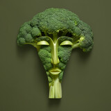 Face creatively made with broccoli on green background
