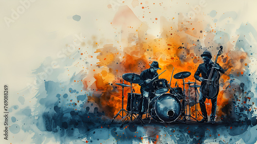 Watercolor illustration with live jazz music band. Jazz music background watercolor style arts, Generative AI 
 photo