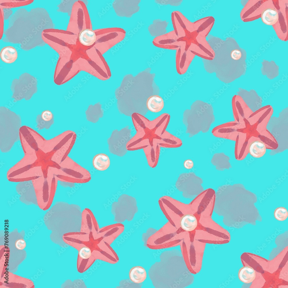 seamless pattern with pink starfish