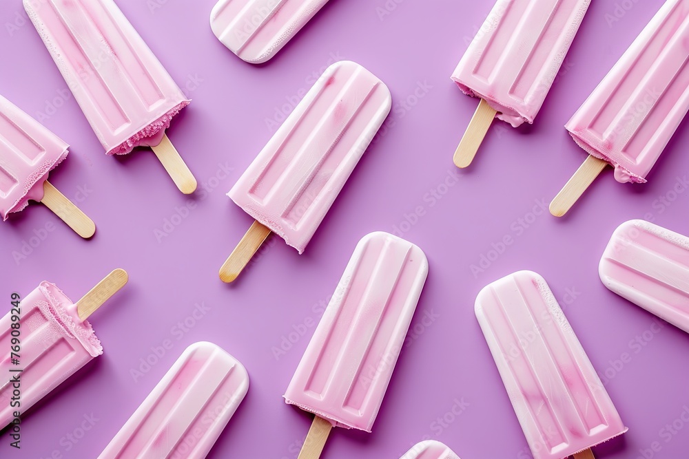 Pattern of ice cream popsicles on purple background Pattern of ice cream popsicles on purple background
