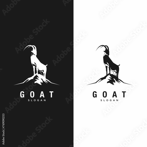 Goat logo design inspiration standing on a rock