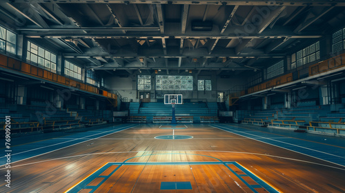 Indoor Basketball Court in Large Stadium