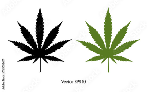 marijuana leaf icons isolated on a white background