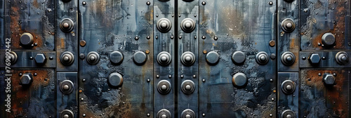 Riveted Memories: Old Metallic Door Detailed with Rusty Rivets, Telling Stories of Industrial Age and Endurance