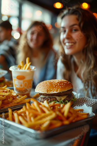 Wallpaper Mural Group of Caucasians eating fast food in a restaurant. Torontodigital.ca