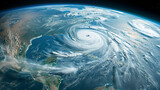 A satellite's perspective captures a massive hurricane swirling towards the continent below