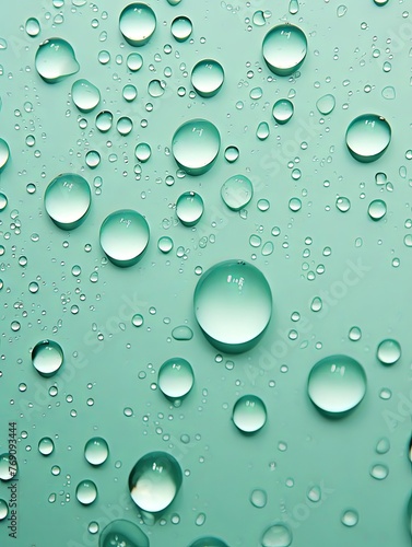 water droplets on all mint matte background with copy space and blank pattern for text or photo backgrdrop