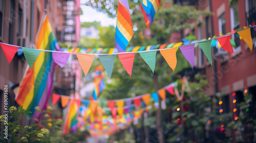 Colorful Flags Adorn Urban Street