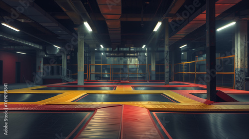 Spacious Indoor Trampoline Park With Multiple Trampolines photo