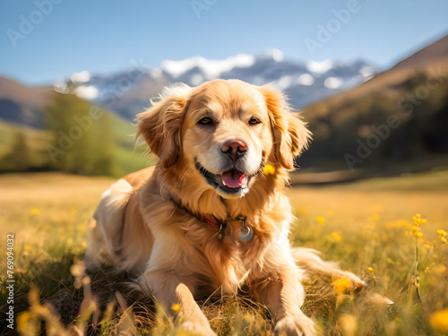 A Golden Retriever dog's charming smile in crisp the natural background