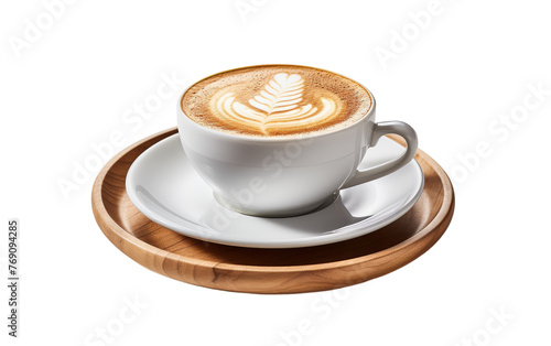 A cup of coffee sits delicately on a saucer, emitting steam