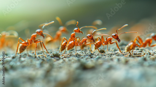 Group of Small Orange Ants on Rock