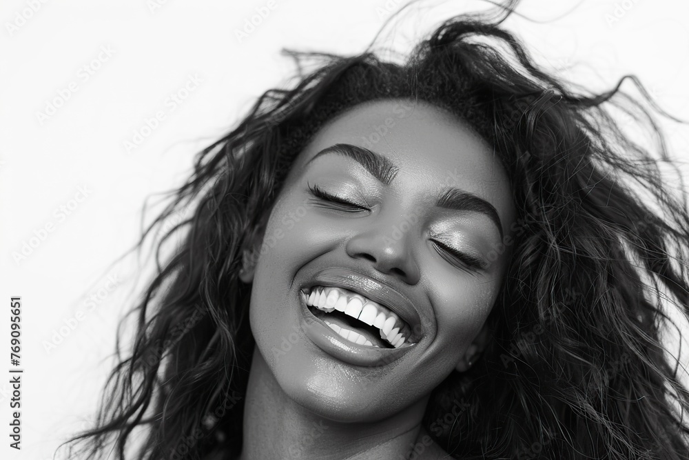 Black and white photo of african american woman with clean healthy skin Black and white photo of african american woman with clean healthy skin