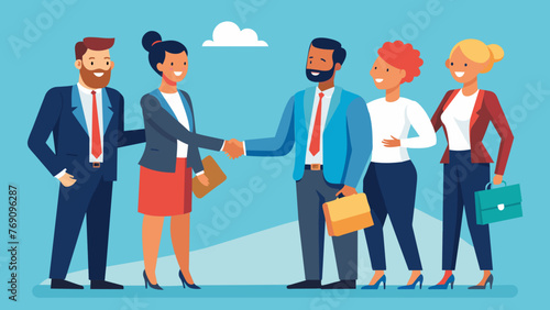 A stock photo of a team of legal professionals shaking hands with business exeives signifying the successful completion of an MA deal thanks to