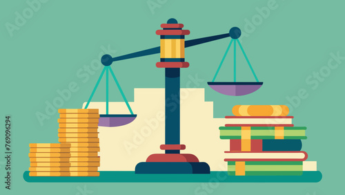 A gavel and a scale balancing on top of stacks of money symbolizing the financial implications and careful considerations involved in legal