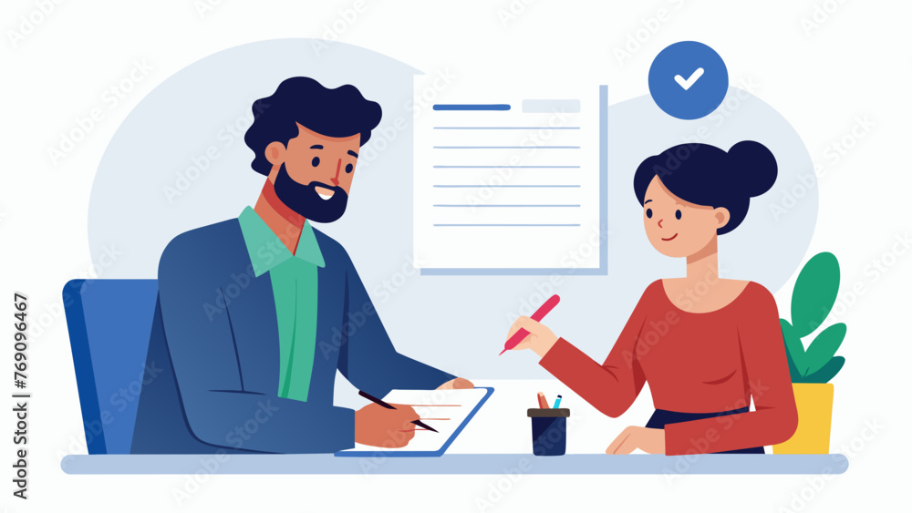 A person holding a pen ready to sign a contract labeled Franchise Agreement as they sit across from a representative from the franchise A person holding a pen ready to sign a contract labeled Franchise Agreement as they sit across from a representative from the franchise