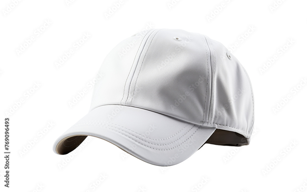 A white baseball cap sitting elegantly on a stark white background A white baseball cap sitting elegantly on a stark white background