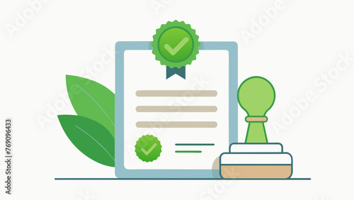 A stamp with the words Approved for Sustainable Business Practice on a document indicating that the company has met all necessary legal