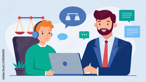 On a conference call a businessman discusses the companys product return policy with their legal counsel ensuring that all legal requirements