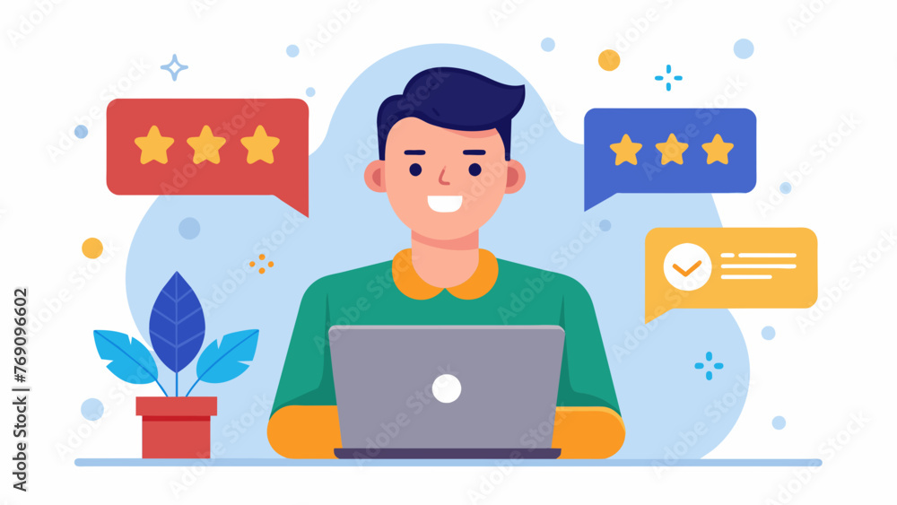 An image of a satisfied customer giving a positive review and testimonial for an online business that effectively resolved a dispute in a fair An image of a satisfied customer giving a positive review and testimonial for an online business that effectively resolved a dispute in a fair