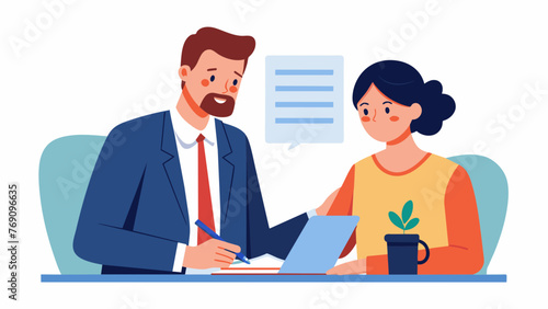 A client can be seen signing a document as a personal injury lawyer looks on providing guidance and explaining the legal language in a