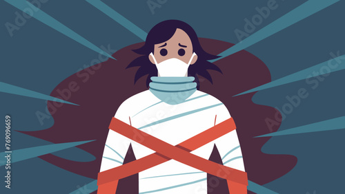 A graphic depiction of a person in a restrictive straitjacket representing the experience of being ped in the cycle of trauma and the struggle photo