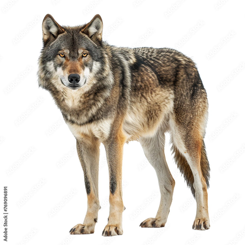 Fototapeta premium Wolf standing isolated on white or transparent background