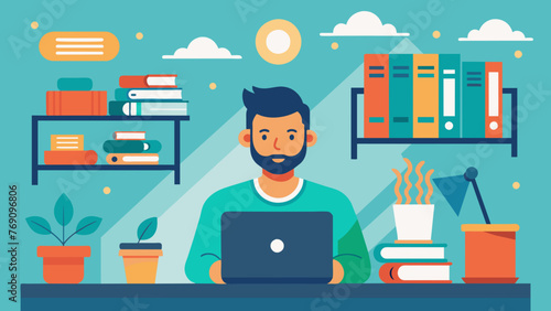 A man working in his home office surrounded by books and electronic devices symbolizing the dedication and effort put into creating original