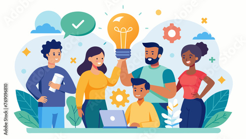 A group of people brainstorming and collaborating on ideas representing the value of individual creativity and the importance of respecting and
