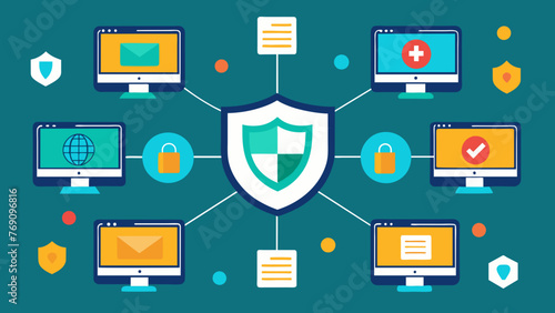 A web of interconnected computer screens highlighting the necessity of digital protection and cybersecurity measures in safeguarding personal
