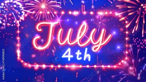 Wallpaper Mural neon text July 4th with fireworks display Torontodigital.ca